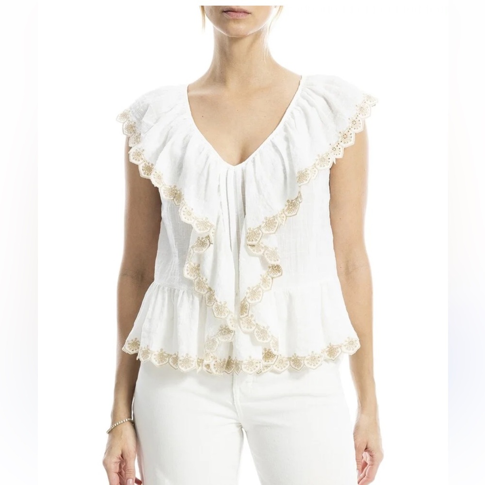Max Studio Cream Ruffle Blouse. Size L